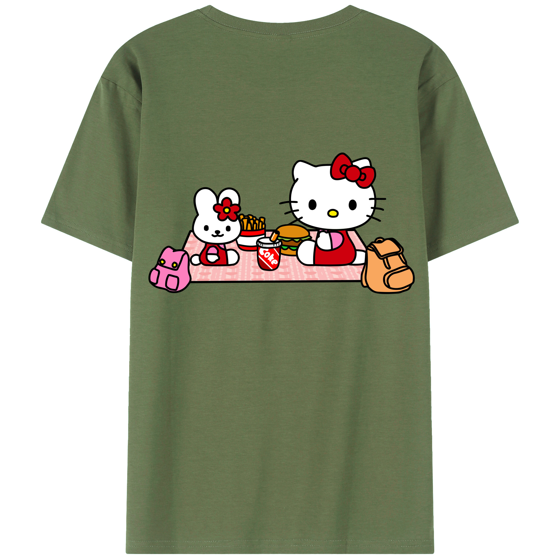 （画像用） Hello Kitty ハローキティ 綿100％ メンズ半袖Tシャツ（バックプリント） 通気性